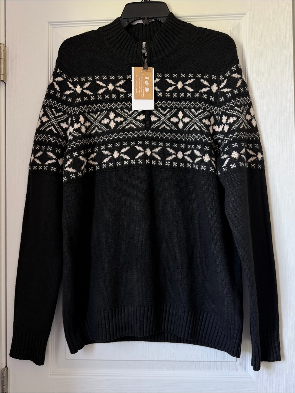 New Men's Thomas Sterling Black Fair Isle Half-Zip Sweater